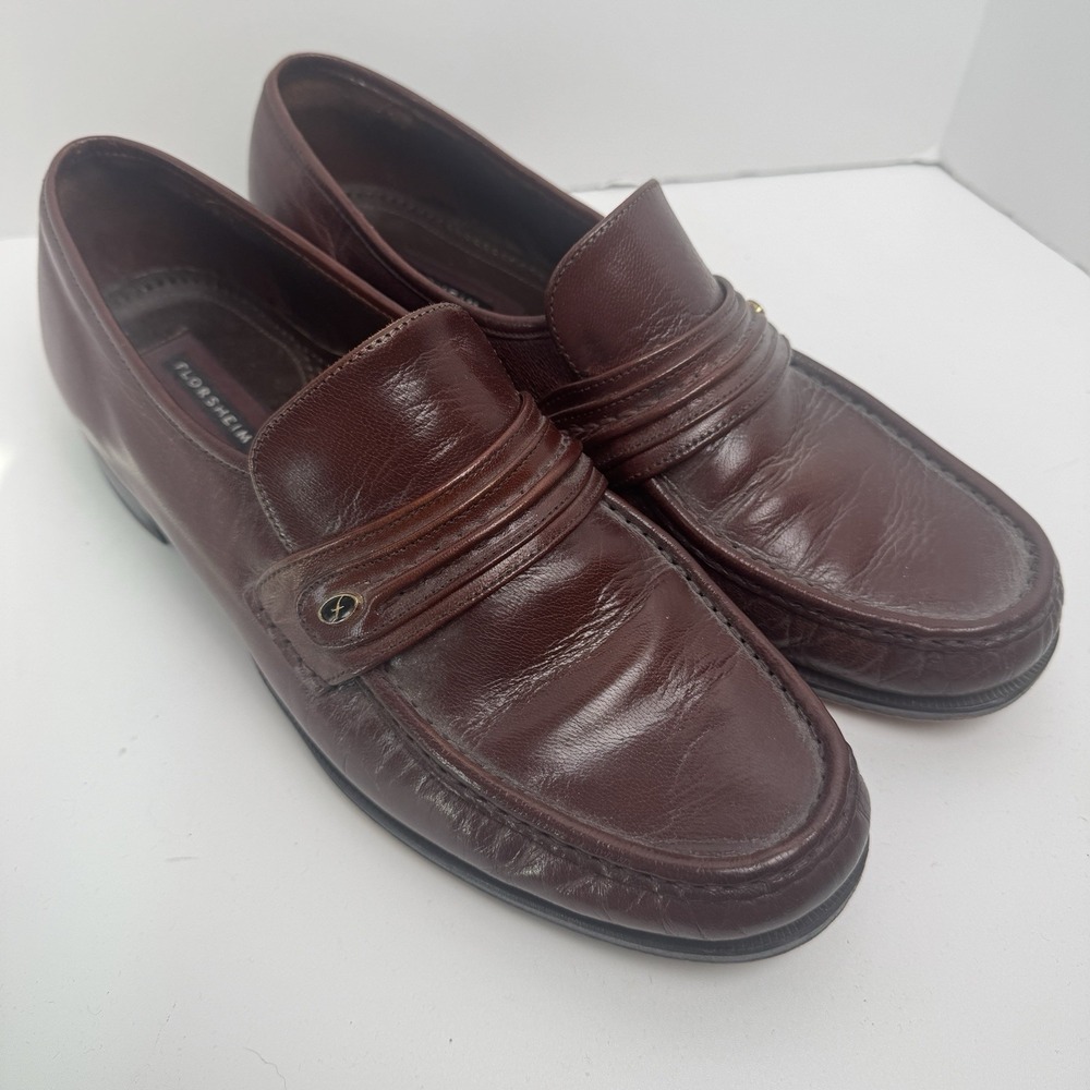 Florsheim Mens Brown Mahogany Leather Dress‎ Work Shoes 10D Slip On Loafers